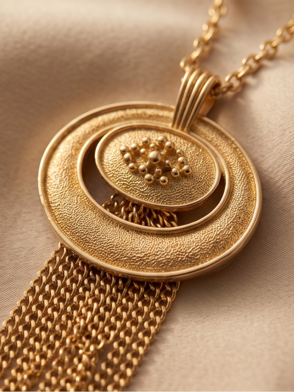Vintage Ovalesque Avon Gold-Toned Tassel Pendant Necklace 22”